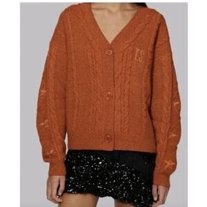 Taylor Swift “Life of a Showgirl” Cardigan Orange Sparkly Cable Knit XS/SM